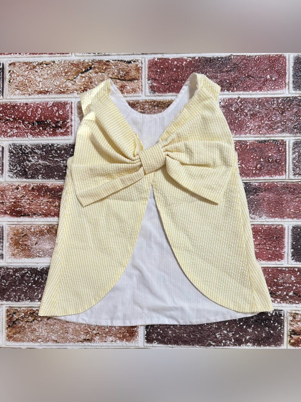 James & Lottie 24m yellow seersucker bow back top baby girls boutique